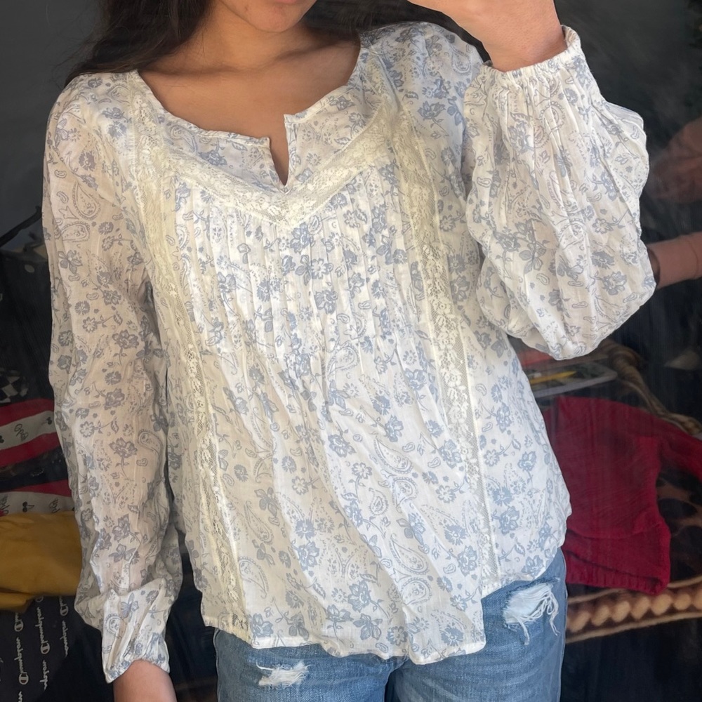 White Hollister Floral Blouse